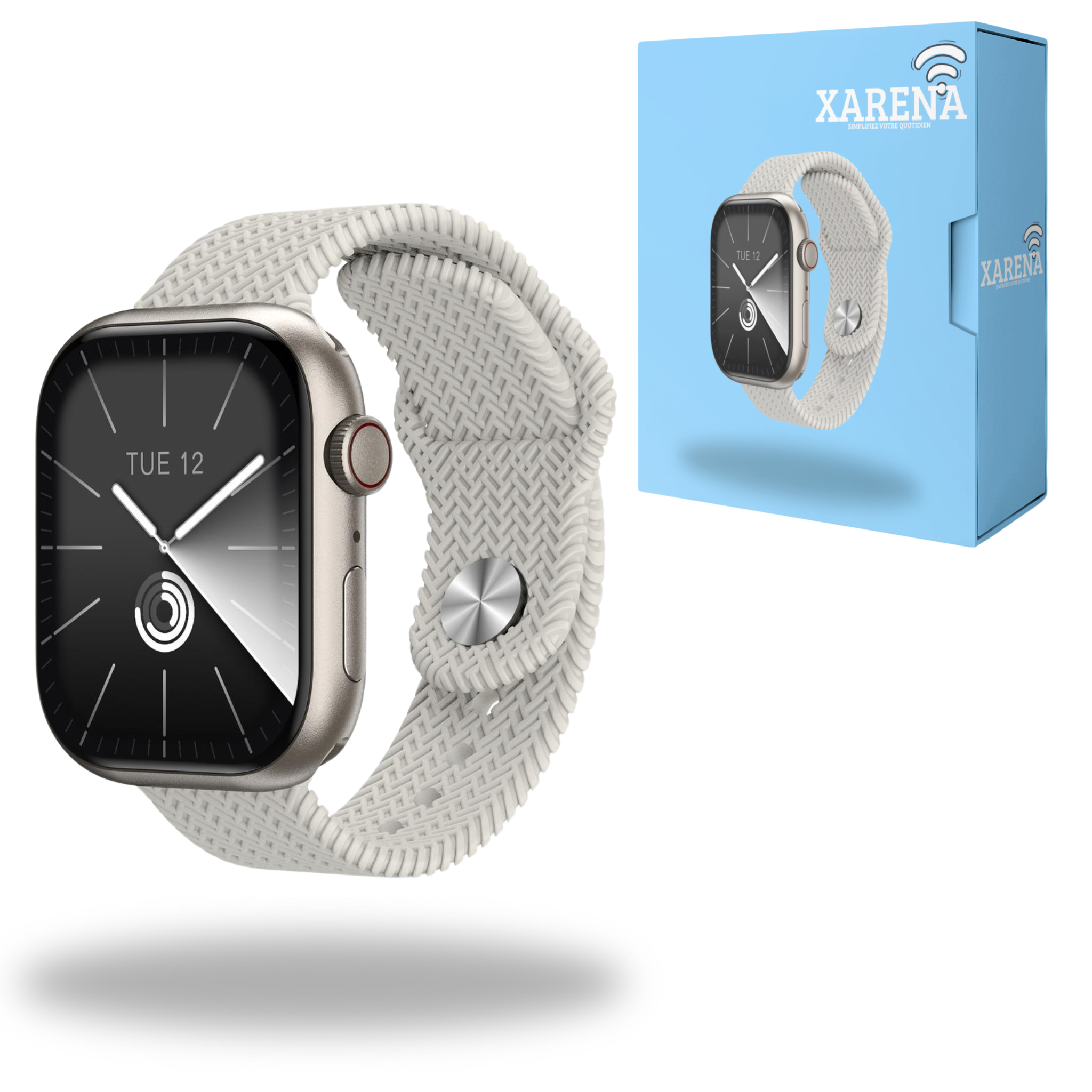 Charger la vidéo : &lt;p&gt;&lt;/p&gt;&lt;ul&gt;&lt;li&gt;Suivez vos activités et votre santé tout en restant élégant avec une montre connectée stylée.&lt;/li&gt;&lt;li&gt;Personnalisez votre look grâce à un bracelet interchangeable qui reflète votre style unique.&lt;/li&gt;&lt;li&gt;Restez serein avec un verre trempé et une coque de protection qui garantissent la sécurité de votre montre.&lt;/li&gt;&lt;/ul&gt;